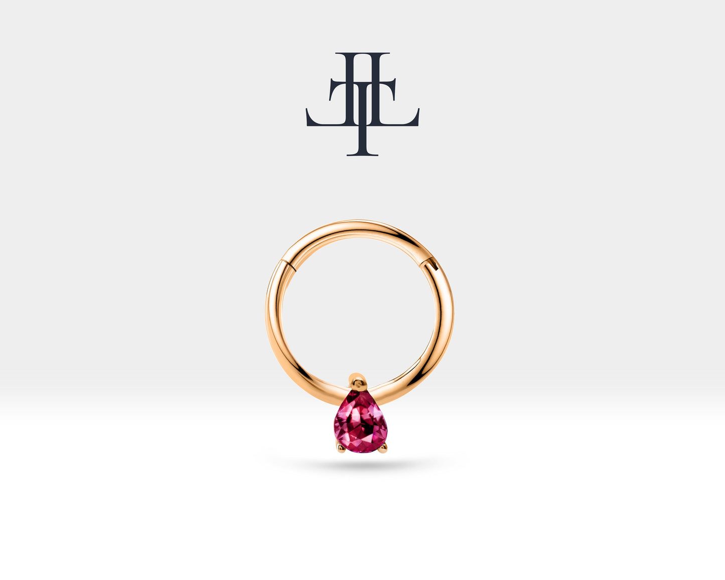 Damla Yakutlu Halka Piercing, 12 MM , 1.2 MM, 14K Sarı-Beyaz-Kırmızı Altın | LC00011R