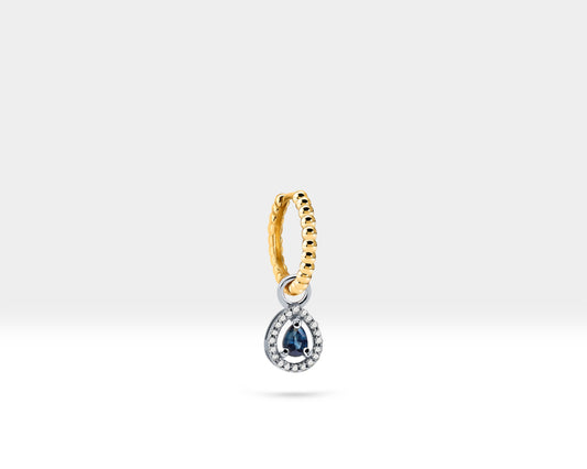 Damla Safir Sallantılı Küpe, 12 MM , 14K Sarı-Beyaz-Kırmızı Altın | LE00047SD