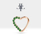 Dizi Yeşil Garnetlı Kalp Halka Piercing, 13 MM , 1.2 MM, 14K Sarı-Beyaz-Kırmızı Altın | LC00017G