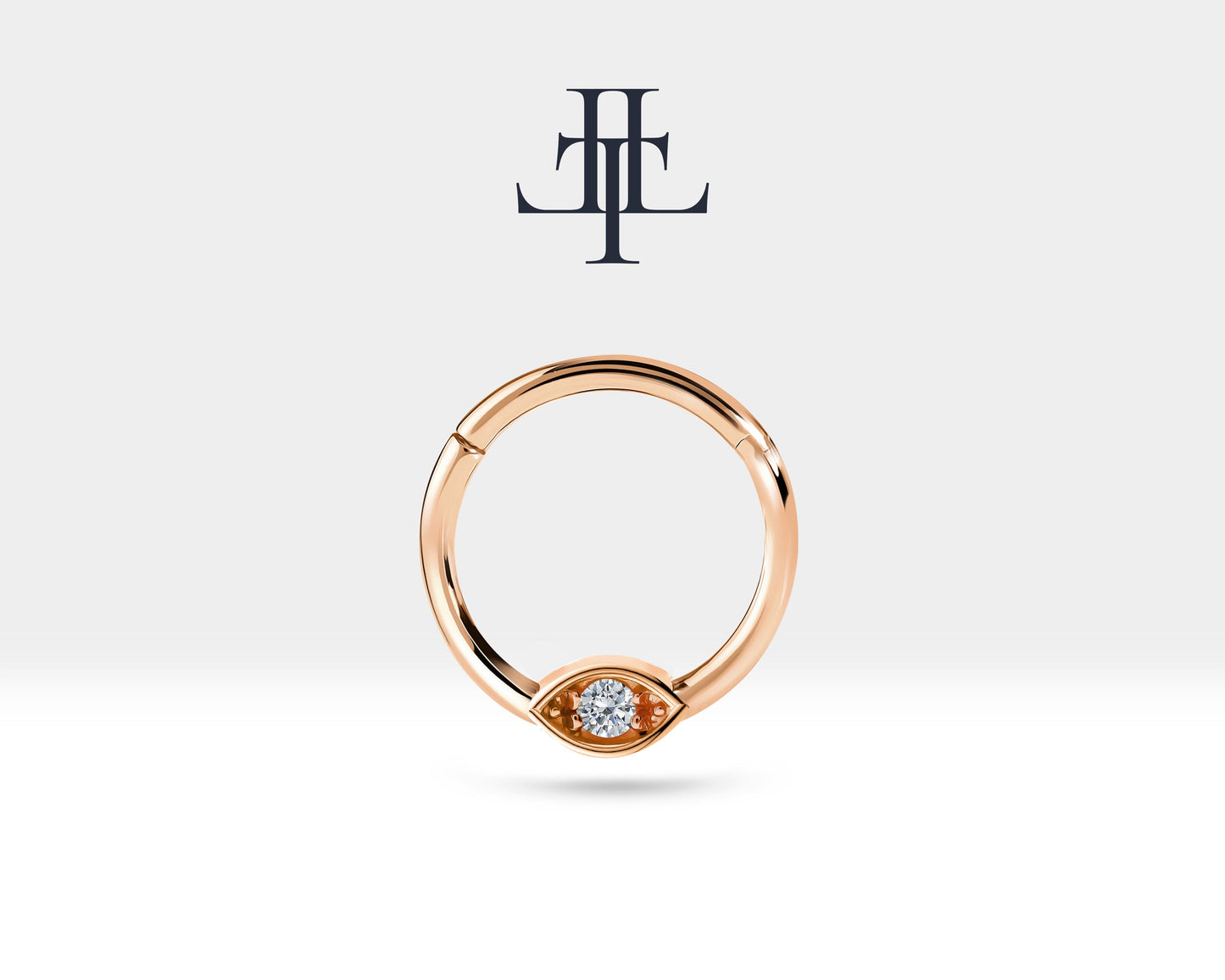 Pırlantalı Göz Halka Piercing, 10 MM , 1.2 MM, 14K Sarı-Beyaz-Kırmızı Altın | LC00042D