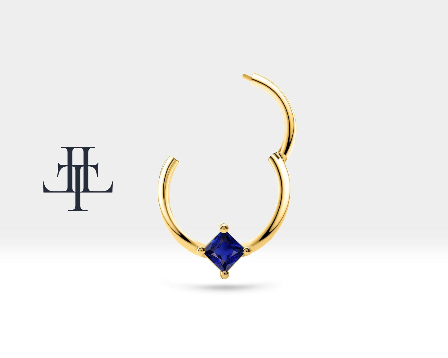 Prenses Safirli Halka Piercing, 10-12 MM , 1.2 MM, 14K Sarı-Beyaz-Kırmızı Altın | LC00030S