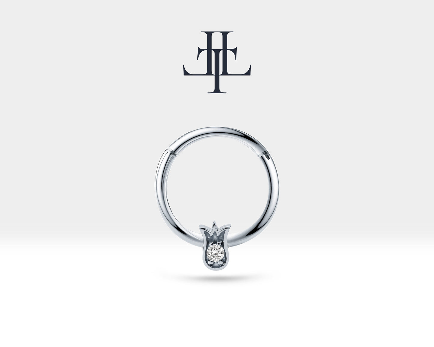 Lale Pırlantalı Halka Piercing, 12 MM , 1.2 MM, 14K Sarı-Beyaz-Kırmızı Altın | LC00038D