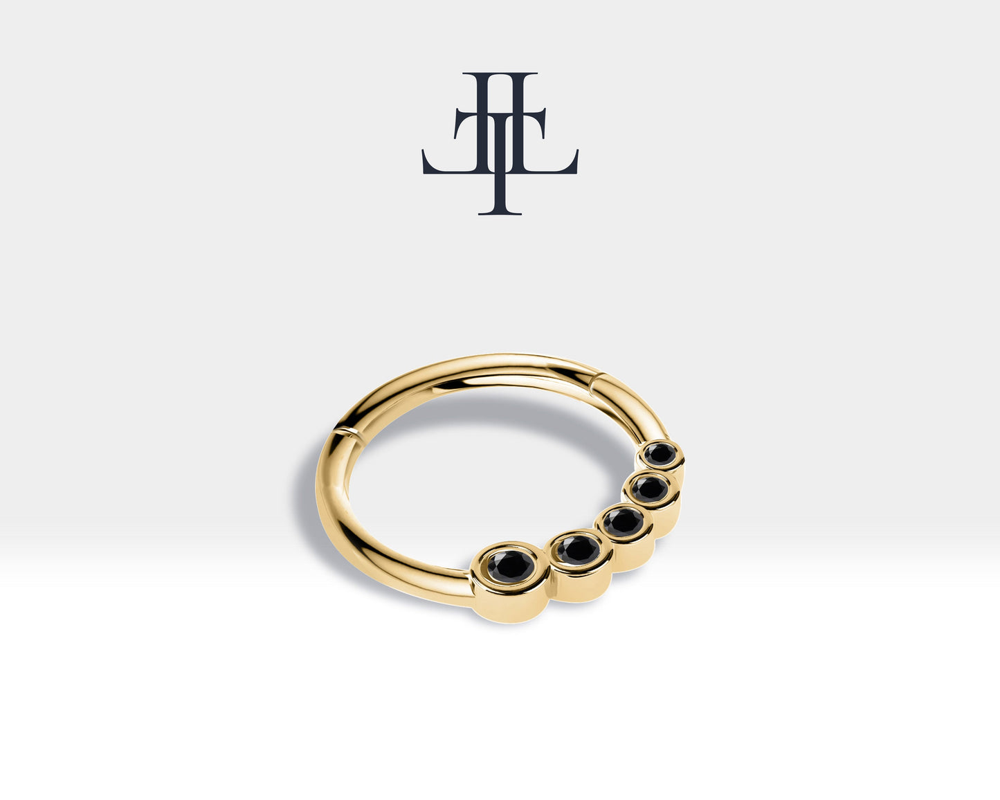 Süzme Siyah Pırlantalı Halka Piercing, 12 MM , 1.2 MM, 14K Sarı-Beyaz-Kırmızı Altın | LC00018B