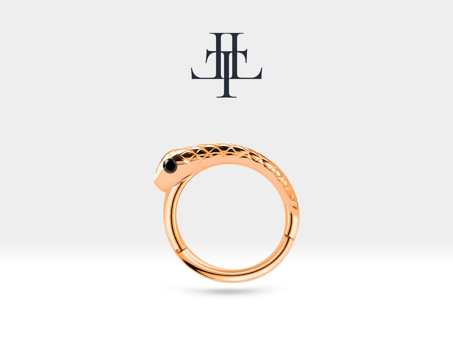 Yılanlı Siyah Pırlantalı Halka Piercing, 12 MM , 1.2 MM, 14K Sarı-Beyaz-Kırmızı Altın | LC00014B