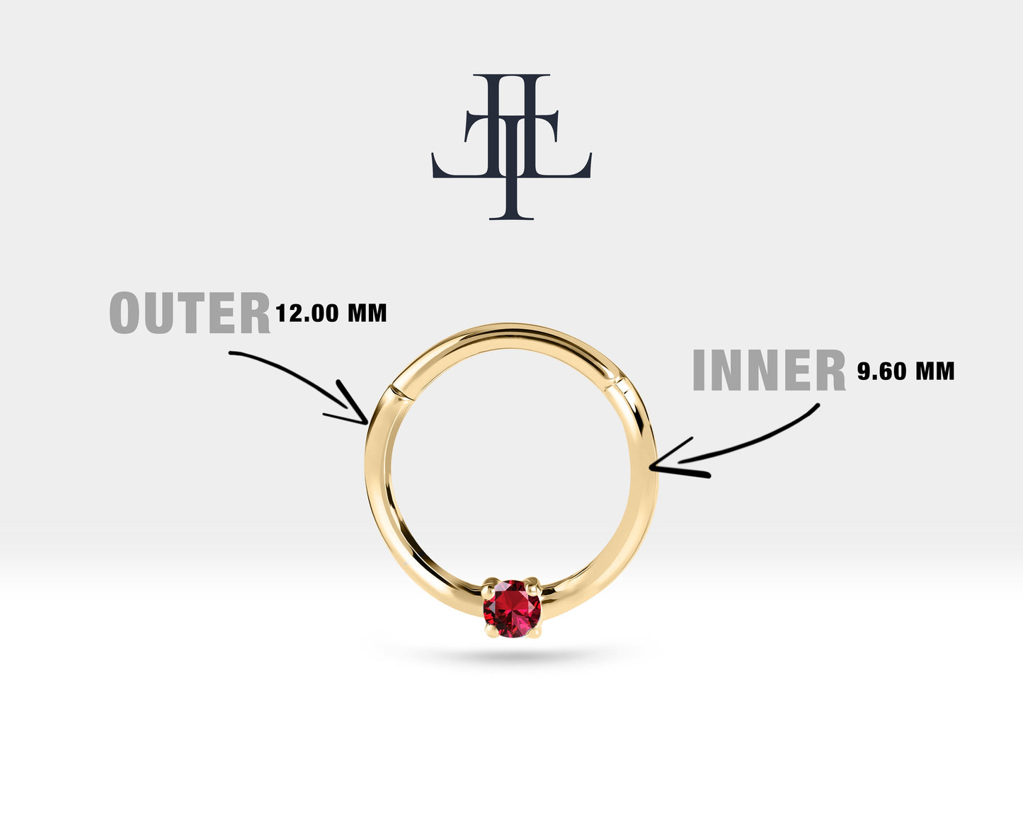 Yakut Halka Piercing, 10-12 MM , 1.2 MM, 14K Sarı-Beyaz-Kırmızı Altın | LC00032R