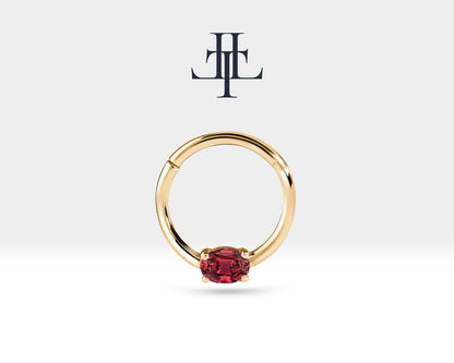 Oval Yakutlu Halka Piercing, 10-12 MM , 1.2 MM, 14K Sarı-Beyaz-Kırmızı Altın | LC00035R