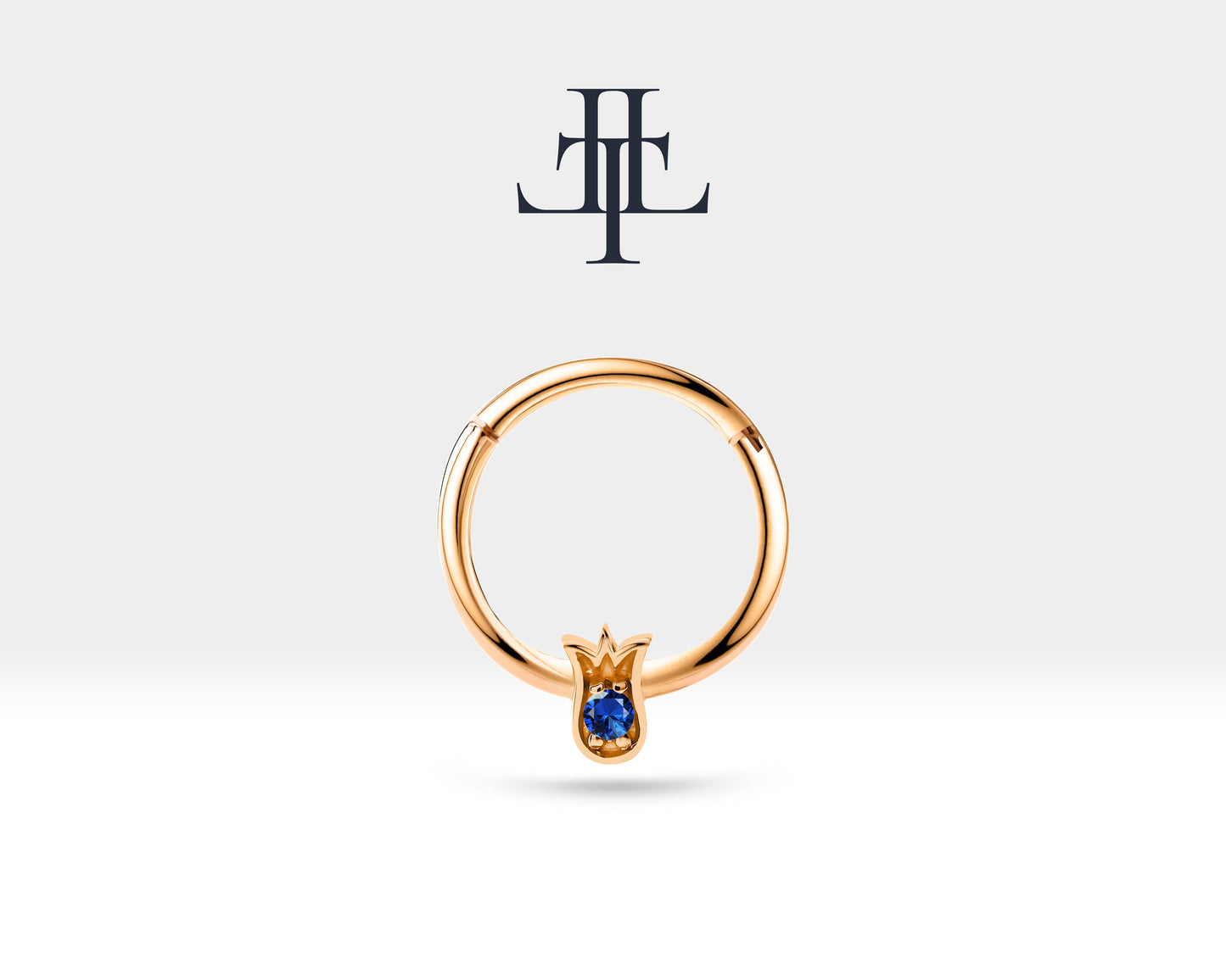 Lale Safirli Halka Piercing, 12 MM , 1.2 MM, 14K Sarı-Beyaz-Kırmızı Altın | LC00038S