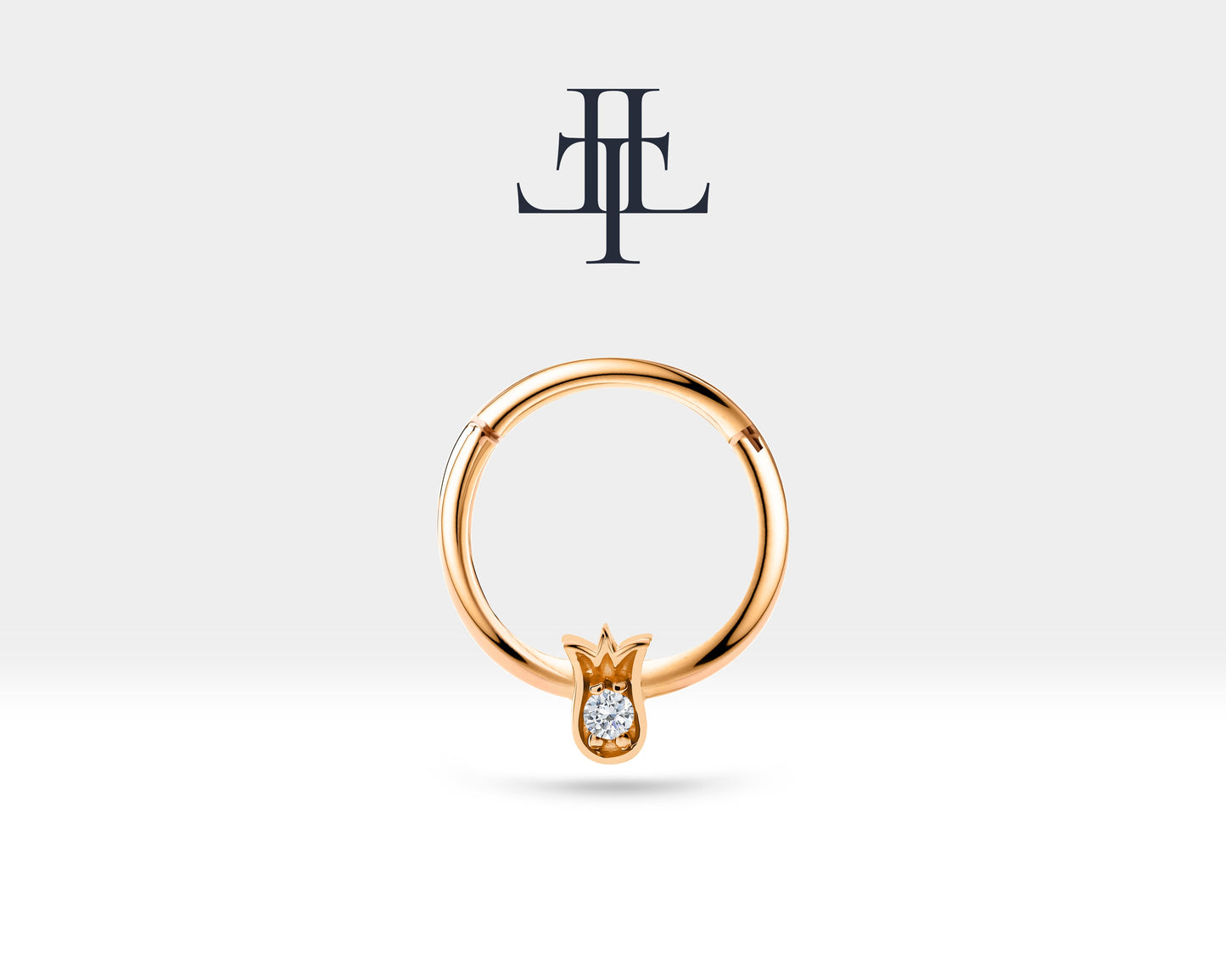 Lale Pırlantalı Halka Piercing, 12 MM , 1.2 MM, 14K Sarı-Beyaz-Kırmızı Altın | LC00038D