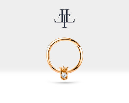 Lale Pırlantalı Halka Piercing, 12 MM , 1.2 MM, 14K Sarı-Beyaz-Kırmızı Altın | LC00038D