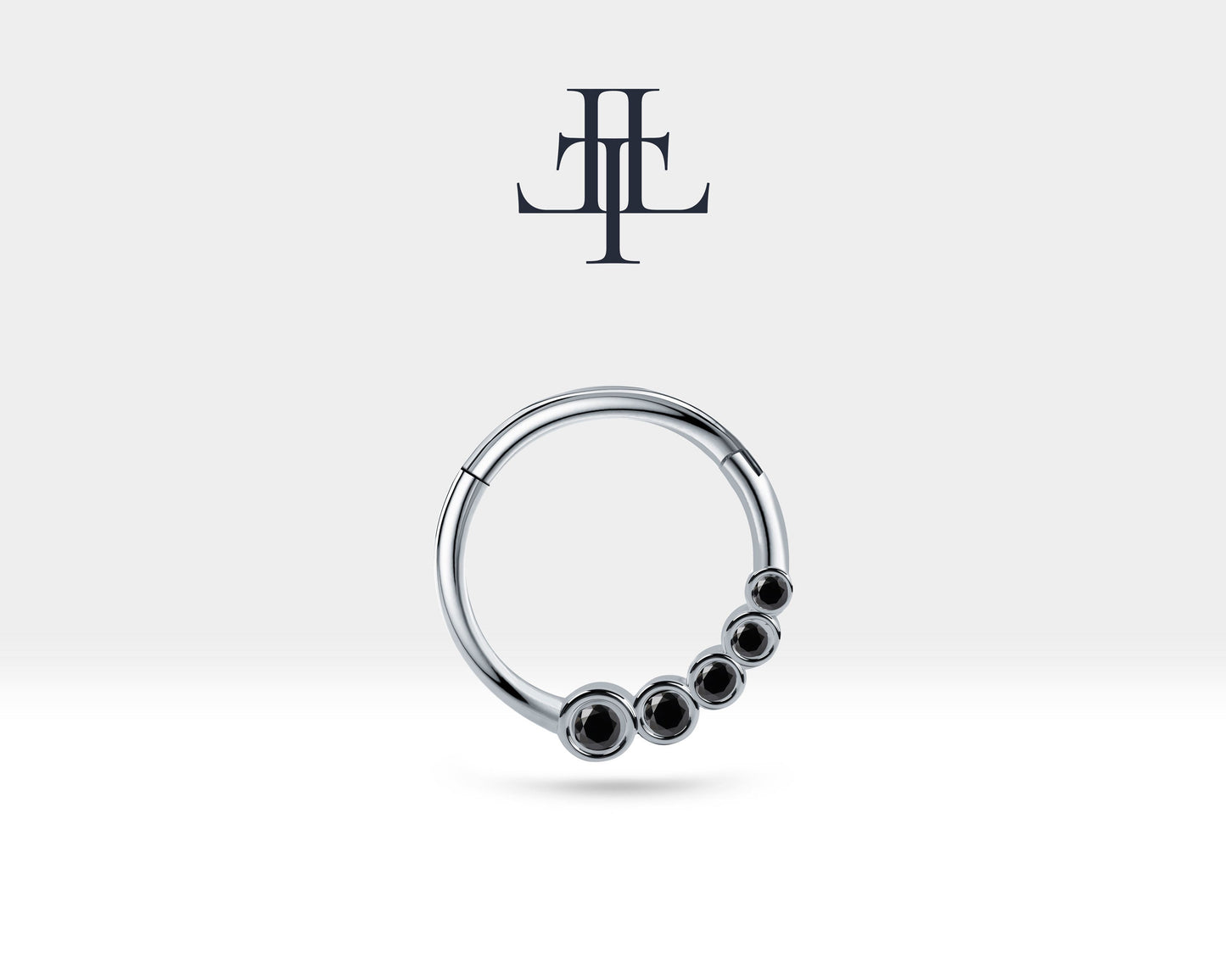 Süzme Siyah Pırlantalı Halka Piercing, 12 MM , 1.2 MM, 14K Sarı-Beyaz-Kırmızı Altın | LC00018B