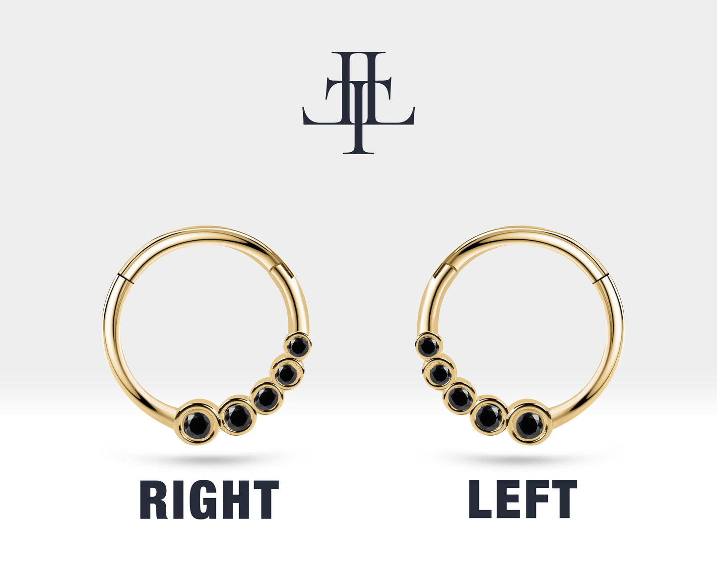 Süzme Siyah Pırlantalı Halka Piercing, 12 MM , 1.2 MM, 14K Sarı-Beyaz-Kırmızı Altın | LC00018B