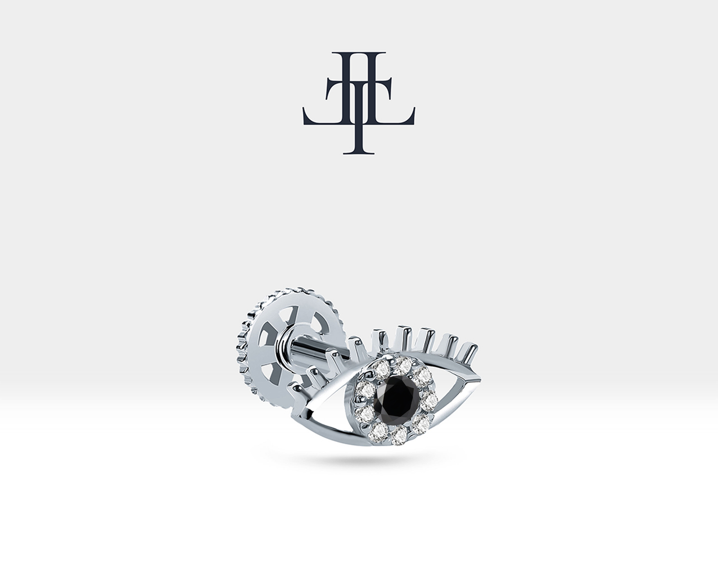 Siyah Pırlanta Göz ve Pırlantalı Piercing, 8 MM , 1.2 MM, 14K Sarı-Beyaz-Kırmızı Altın | LP00013B
