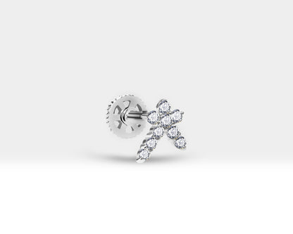 Pırlantalı Kuyruklu Yıldızı Piercing, 8 MM , 1.2 MM, 14K Sarı-Beyaz-Kırmızı Altın | LP00002D