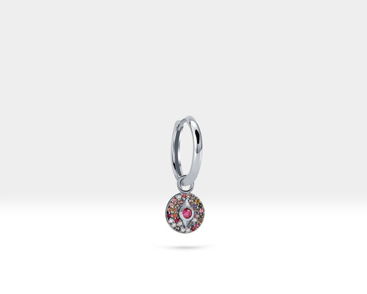Renkli Safirli ve Pırlantalı Pusula Sallantılı Küpe, 12 MM , 14K Sarı-Beyaz-Kırmızı Altın | LE00042MSD