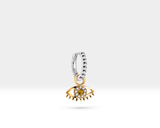 Sarı Safir Göz Sallantılı Küpe, 11 MM , 14K Sarı-Beyaz-Kırmızı Altın | LE00066DS
