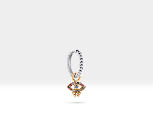 Renkli Safir Göz Sallantılı Küpe, 12 MM , 14K Sarı-Beyaz-Kırmızı Altın | LE00067MS