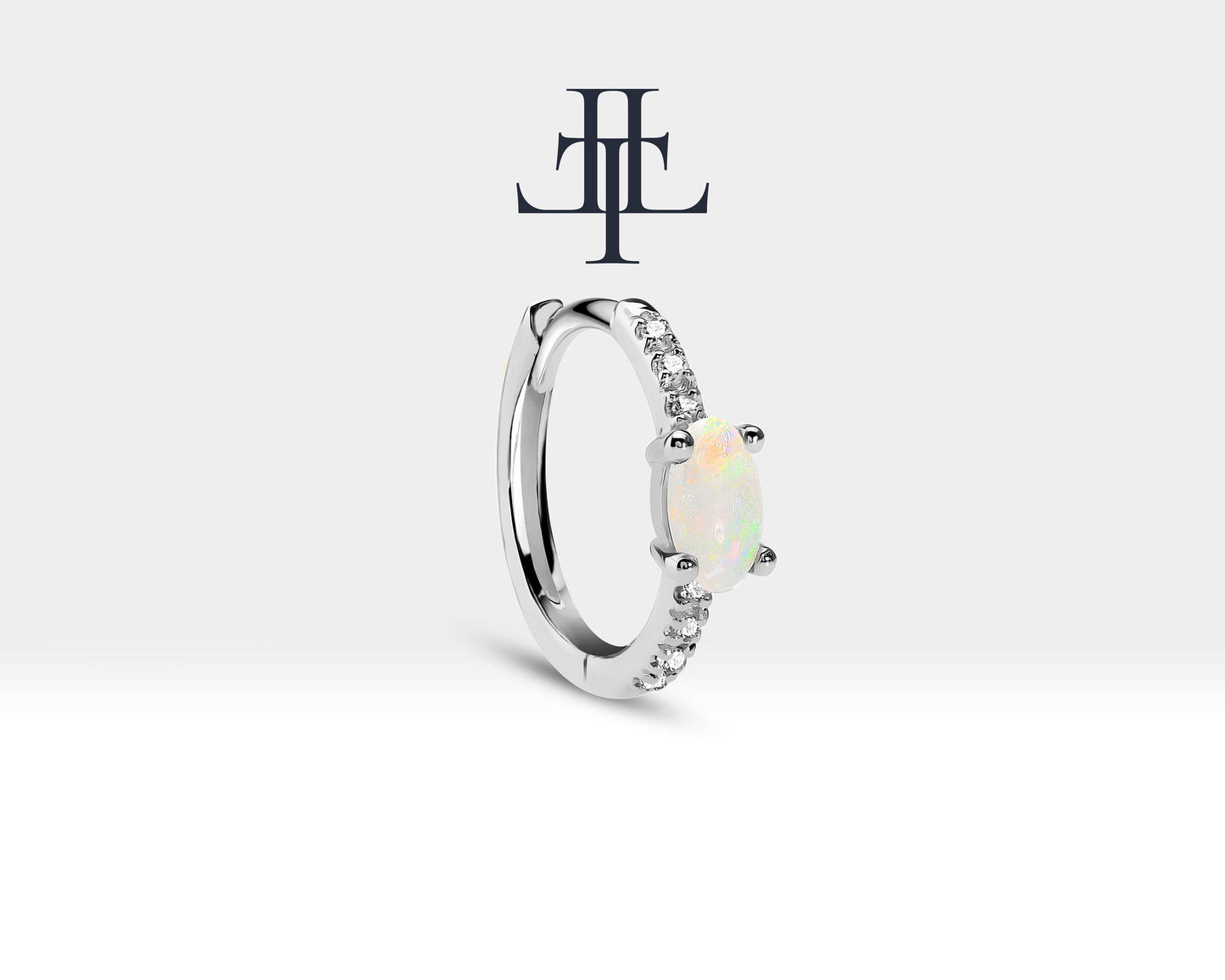 Oval Opal ve Pırlantalı Küpe, 12 MM , 14K Sarı-Beyaz-Kırmızı Altın | LE00021DO