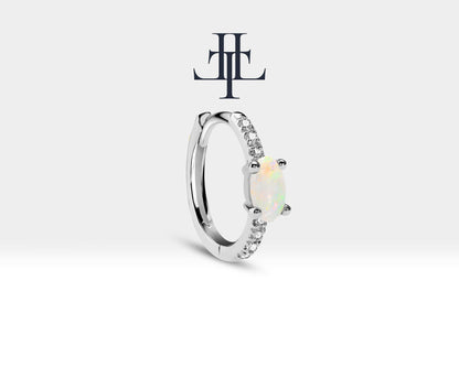 Oval Opal ve Pırlantalı Küpe, 12 MM , 14K Sarı-Beyaz-Kırmızı Altın | LE00021DO