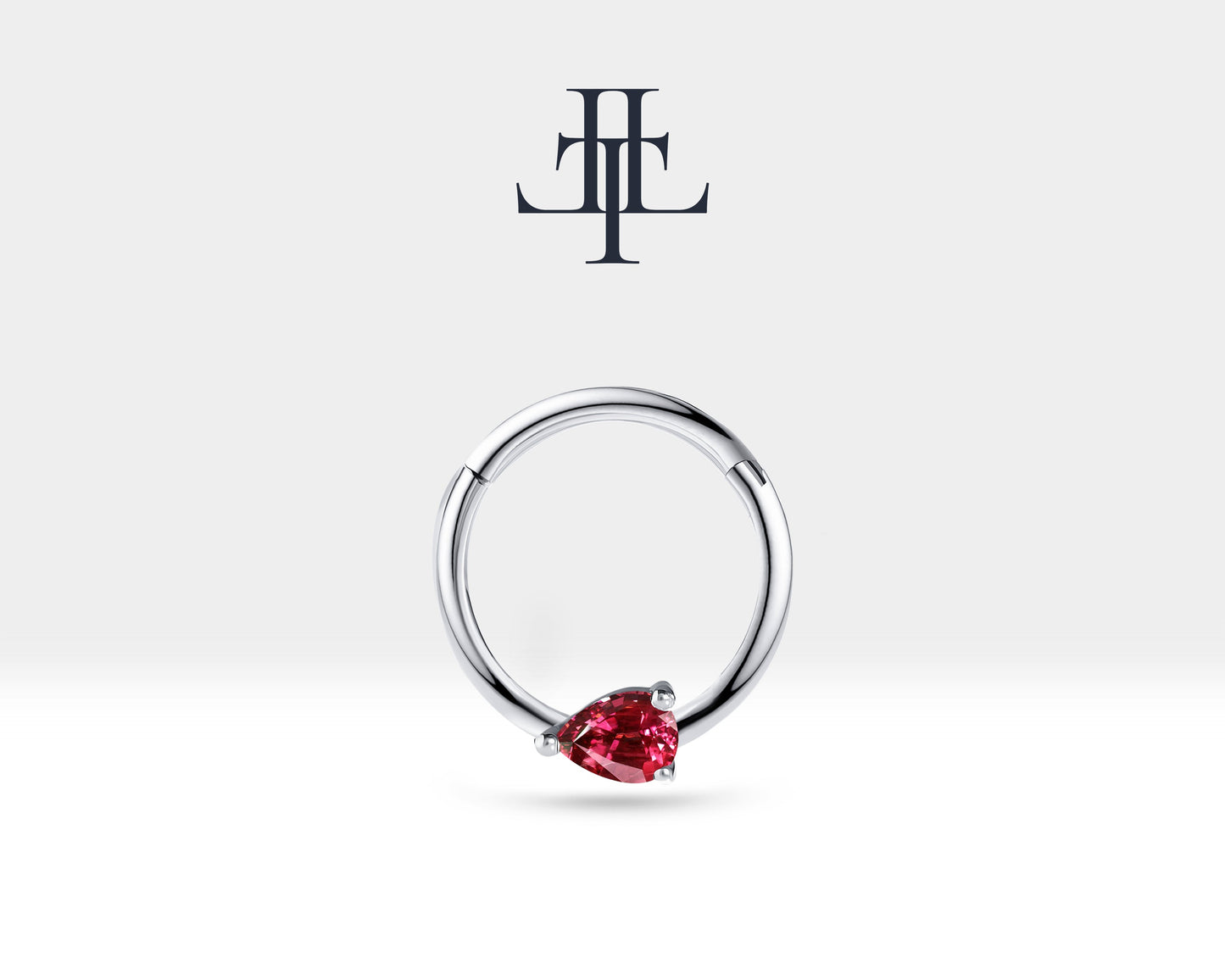 Damla Yakutlu Halka Piercing, 10-12 MM , 1.2 MM, 14K Sarı-Beyaz-Kırmızı Altın | LC00027R