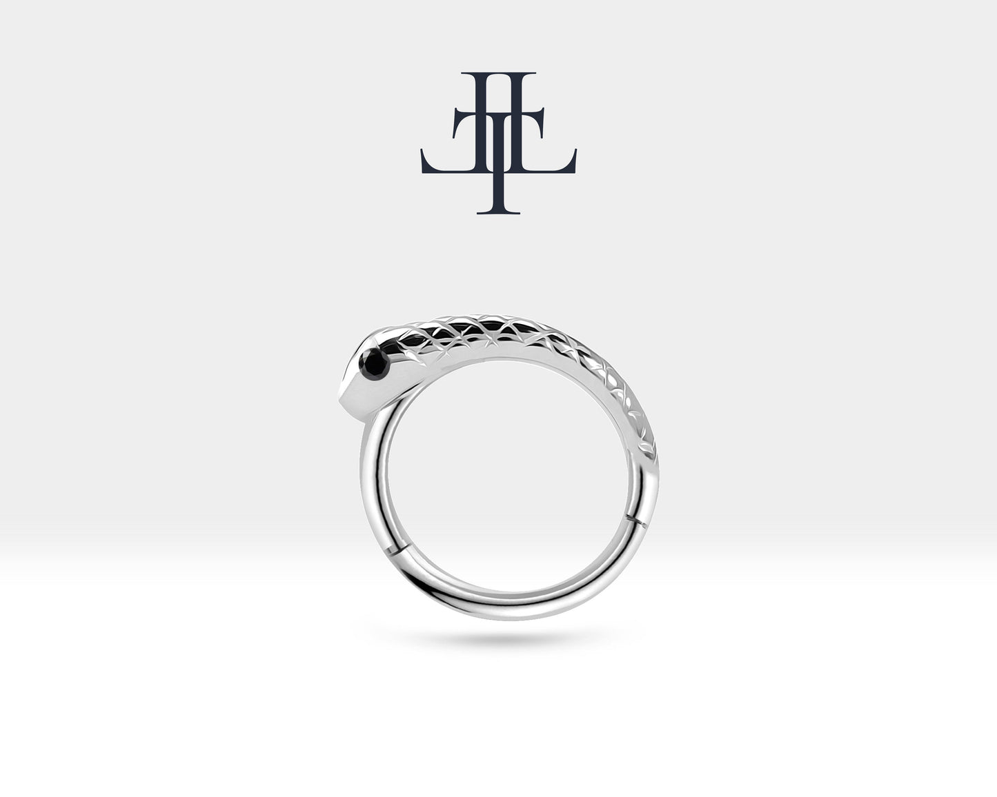 Yılanlı Siyah Pırlantalı Halka Piercing, 12 MM , 1.2 MM, 14K Sarı-Beyaz-Kırmızı Altın | LC00014B