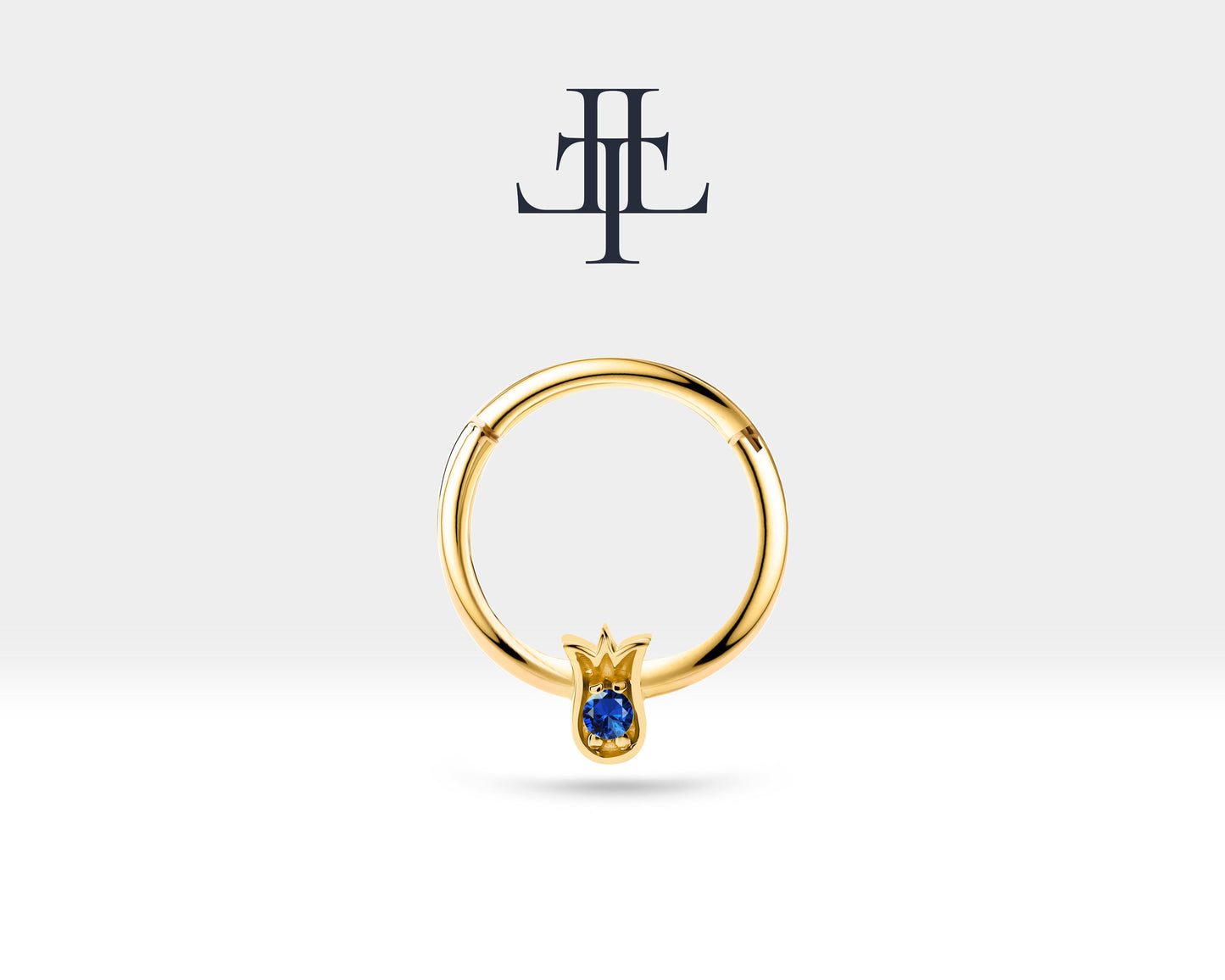 Lale Safirli Halka Piercing, 12 MM , 1.2 MM, 14K Sarı-Beyaz-Kırmızı Altın | LC00038S