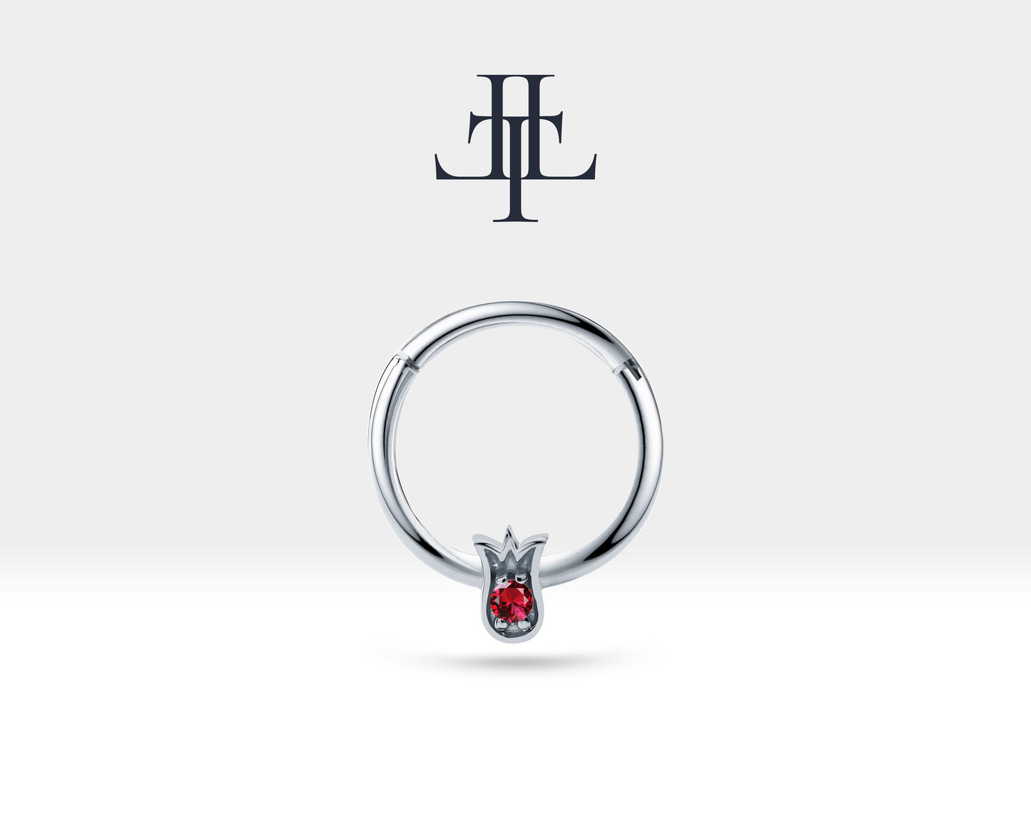 Lale Yakutlu Halka Piercing, 12 MM , 1.2 MM, 14K Sarı-Beyaz-Kırmızı Altın | LC00038R