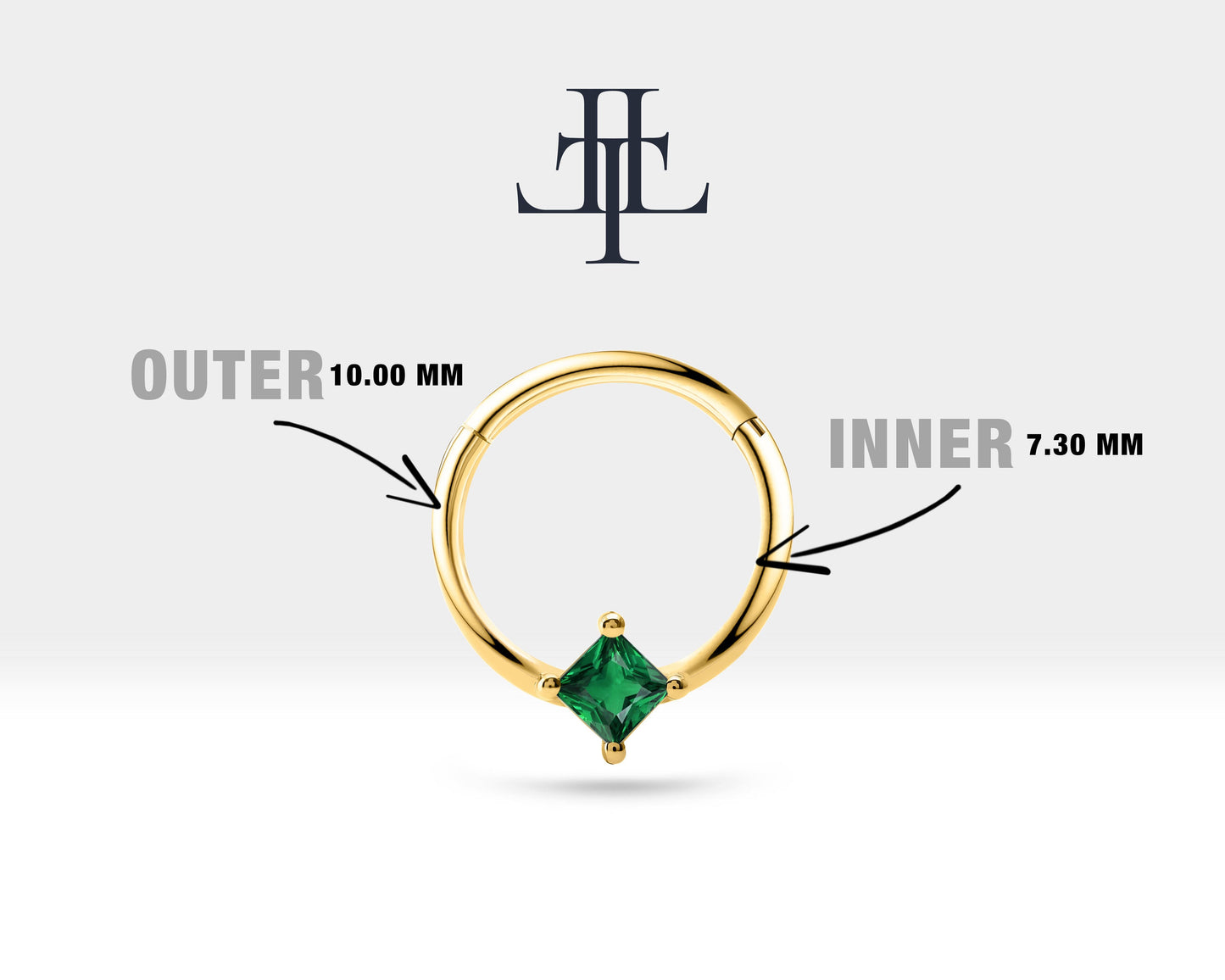 Prenses Zümrütlü Halka Piercing, 10-12 MM , 1.2 MM, 14K Sarı-Beyaz-Kırmızı Altın | LC00030E