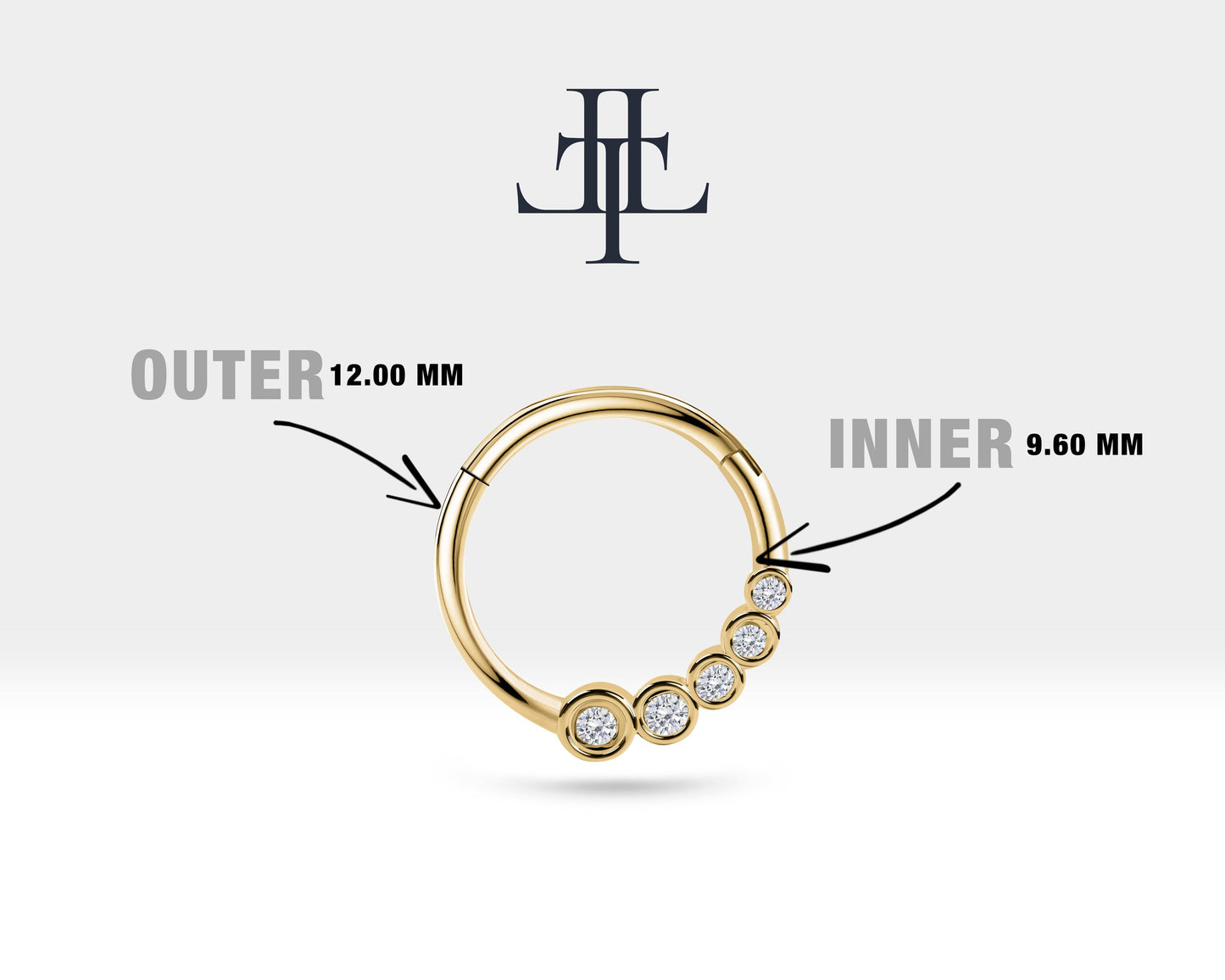 Süzme Pırlantalı Halka Piercing, 12 MM , 1.2 MM, 14K Sarı-Beyaz-Kırmızı Altın | LC00018D