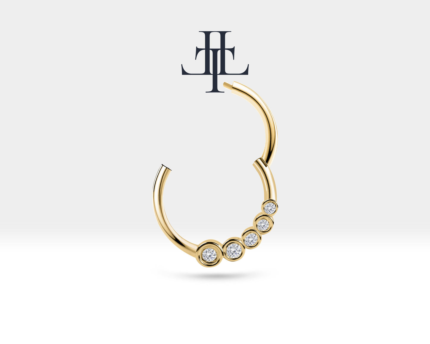 Süzme Pırlantalı Halka Piercing, 12 MM , 1.2 MM, 14K Sarı-Beyaz-Kırmızı Altın | LC00018D