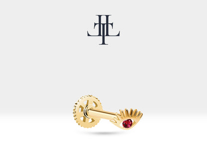 Yakutlu Göz Piercing, 8 MM , 1.2 MM, 14K Sarı-Beyaz-Kırmızı Altın | LP00012R