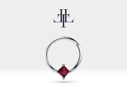 Prenses Yakutlu Halka Piercing, 10-12 MM , 1.2 MM, 14K Sarı-Beyaz-Kırmızı Altın | LC00030R