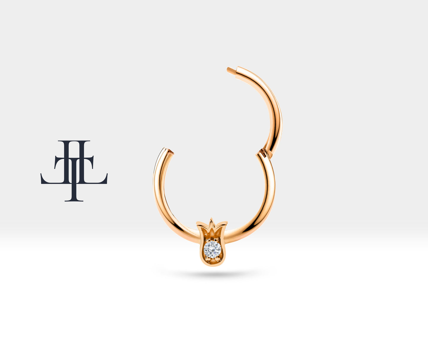 Lale Pırlantalı Halka Piercing, 12 MM , 1.2 MM, 14K Sarı-Beyaz-Kırmızı Altın | LC00038D