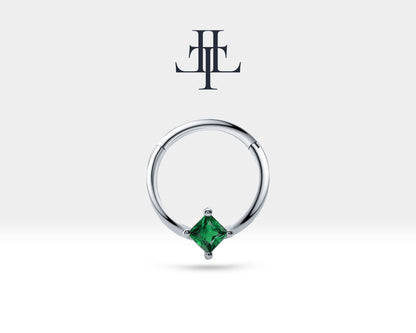 Prenses Zümrütlü Halka Piercing, 10-12 MM , 1.2 MM, 14K Sarı-Beyaz-Kırmızı Altın | LC00030E