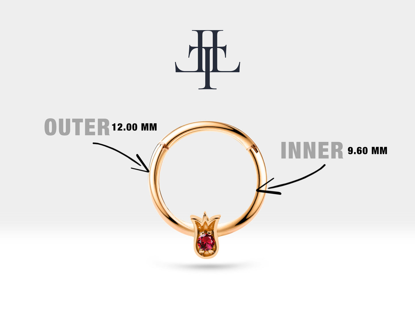 Lale Yakutlu Halka Piercing, 12 MM , 1.2 MM, 14K Sarı-Beyaz-Kırmızı Altın | LC00038R