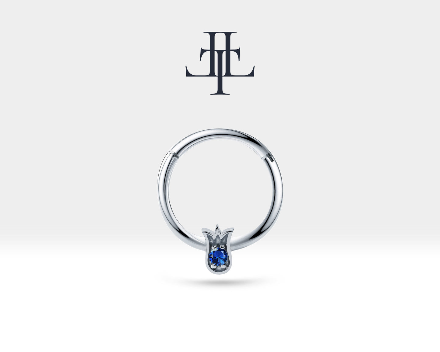 Lale Safirli Halka Piercing, 12 MM , 1.2 MM, 14K Sarı-Beyaz-Kırmızı Altın | LC00038S