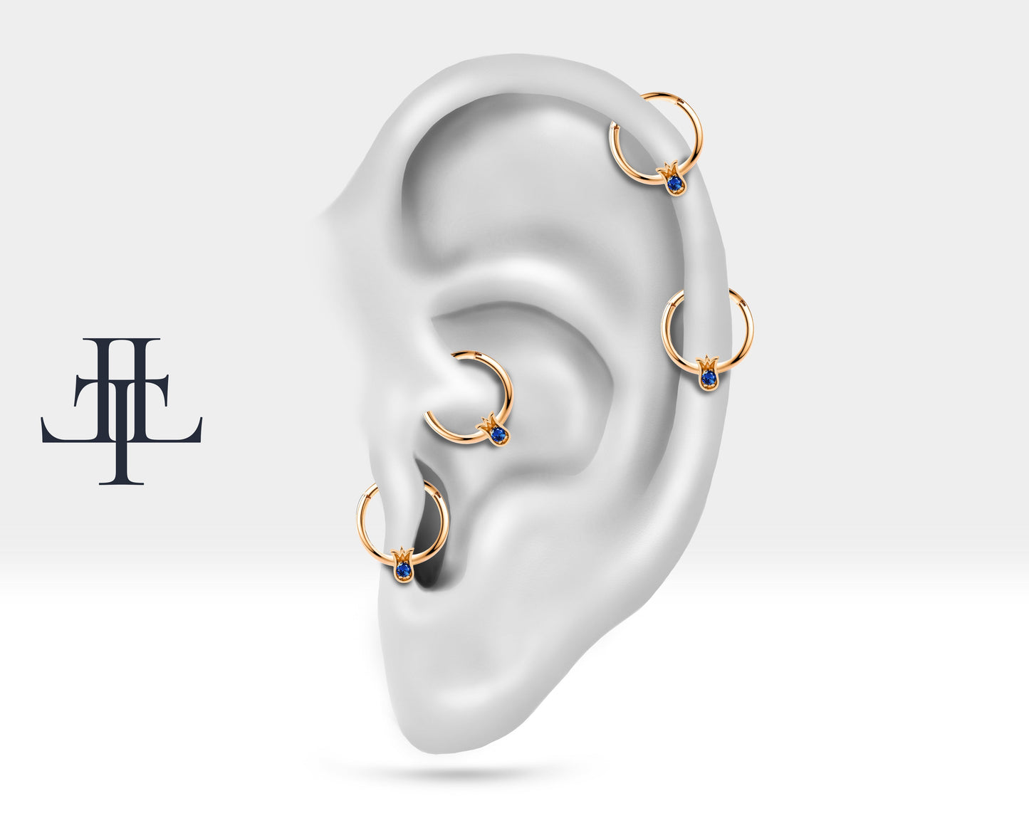 Lale Safirli Halka Piercing, 12 MM , 1.2 MM, 14K Sarı-Beyaz-Kırmızı Altın | LC00038S