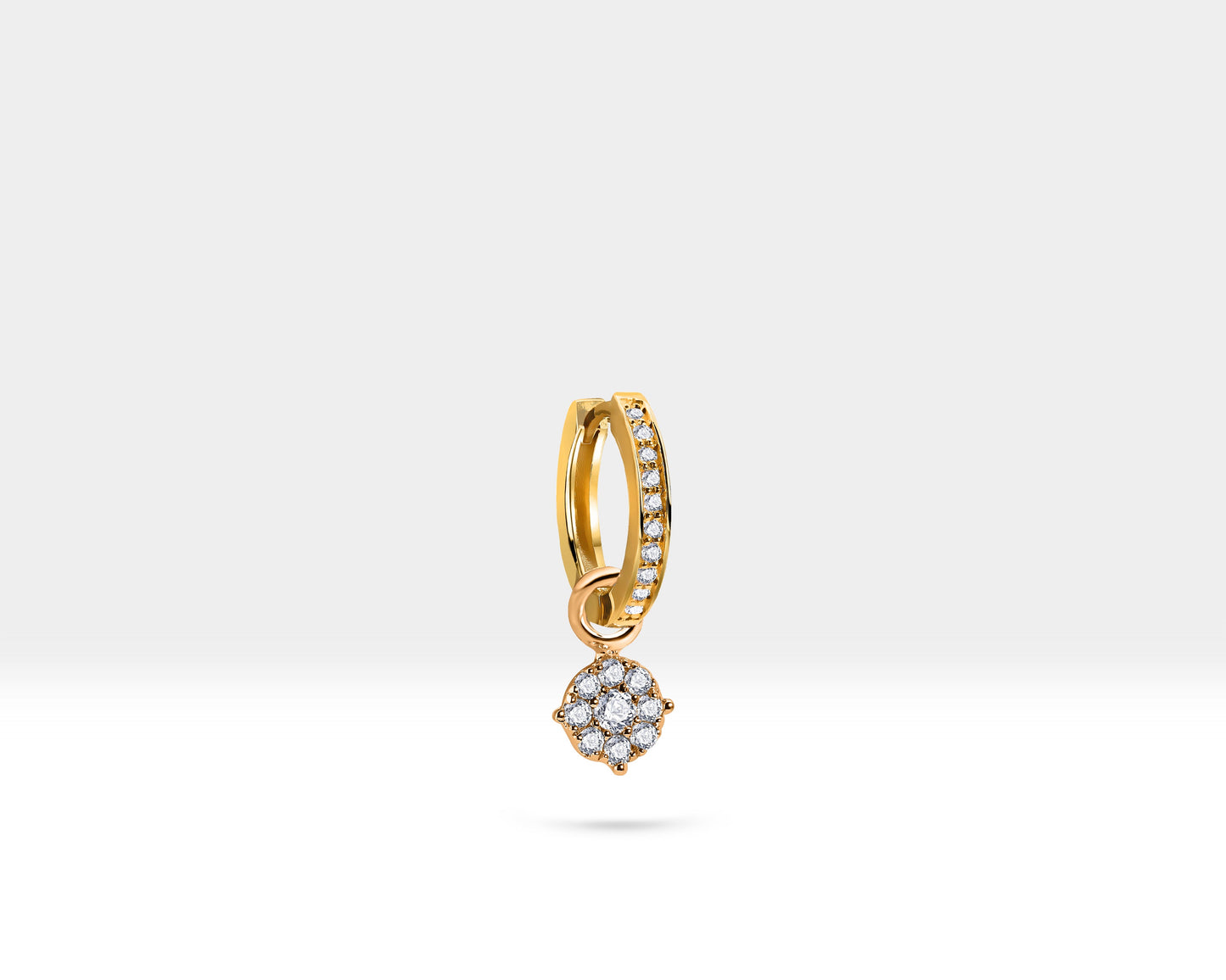 Pırlantalı Sallantı Küpe, 12 MM , 14K Sarı-Beyaz-Kırmızı Altın | LE00048D