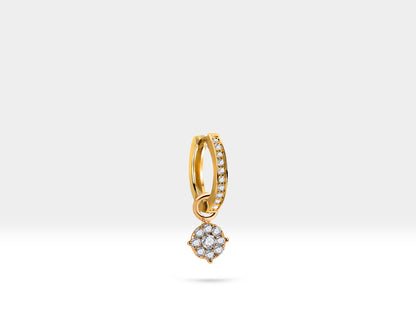 Pırlantalı Sallantı Küpe, 12 MM , 14K Sarı-Beyaz-Kırmızı Altın | LE00048D