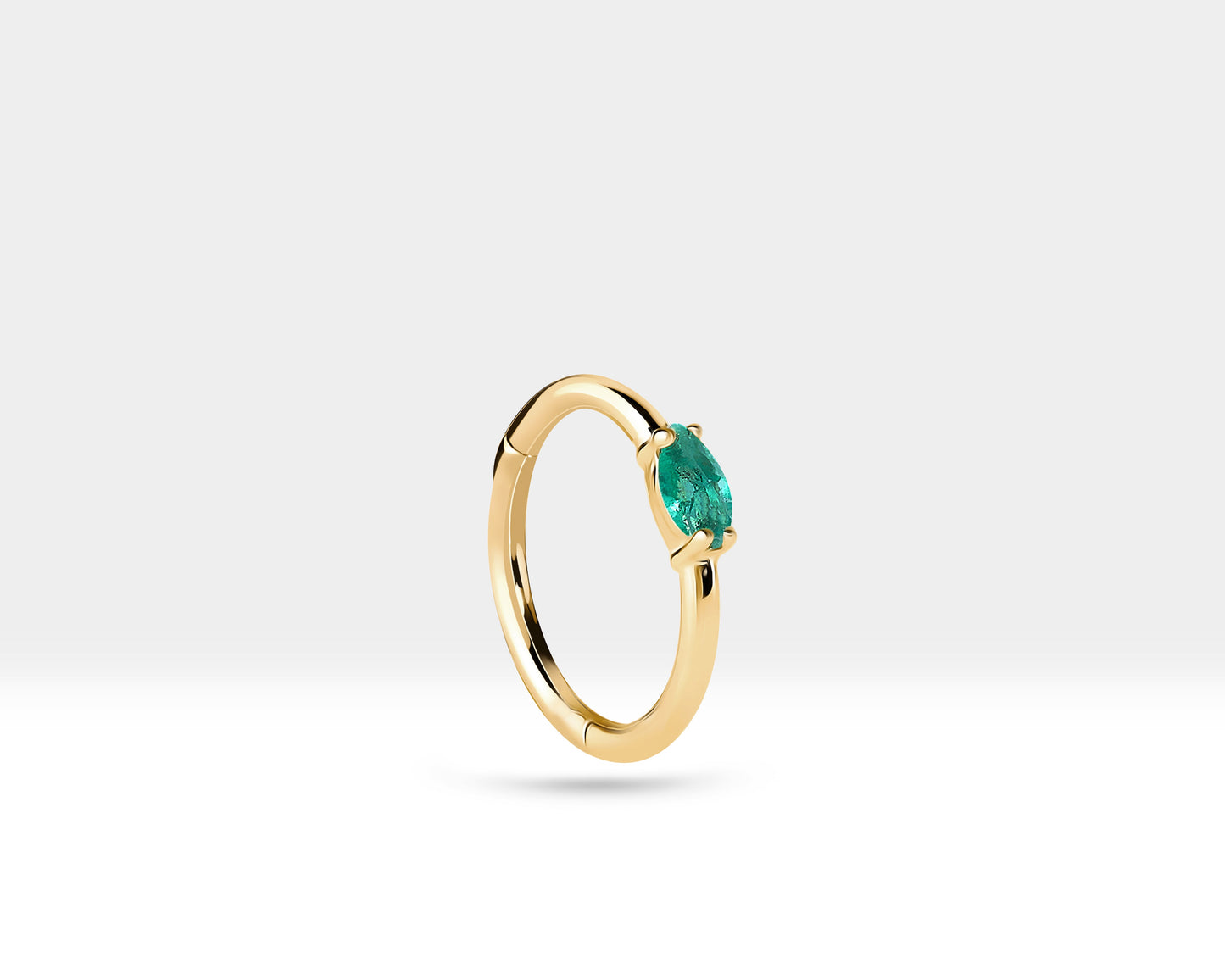 Markiz Zümrüt Halka Piercing Küpe, 12 MM , 1.2 MM, 14K Sarı-Beyaz-Kırmızı Altın | LE00027E