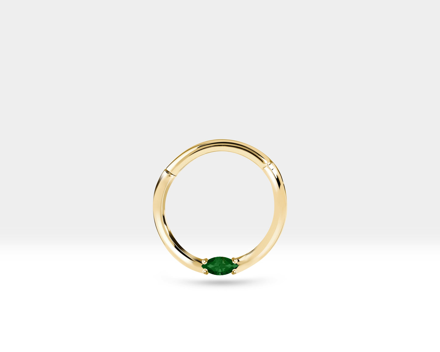 Markiz Zümrütlü Halka Piercing, 10-12 MM , 1.2 MM, 14K Sarı-Beyaz-Kırmızı Altın | LC00028E