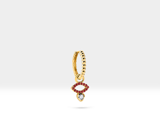 Pembe Safir Göz Sallantılı Küpe, 12 MM , 14K Sarı-Beyaz-Kırmızı Altın | LE00056DR