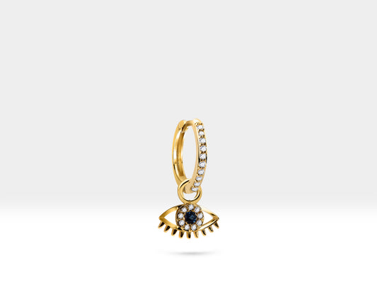 Safir Göz Sallantılı Küpe, 12 MM , 14K Sarı-Beyaz-Kırmızı Altın | LE00065DS