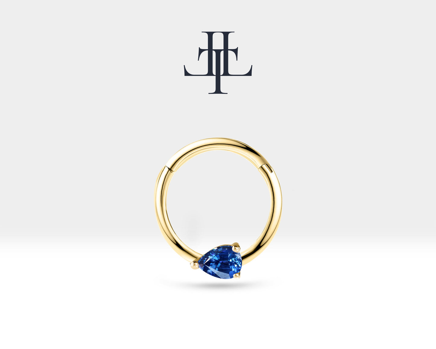 Damla Safirli Halka Piercing, 10-12 MM , 1.2 MM, 14K Sarı-Beyaz-Kırmızı Altın | LC00027S