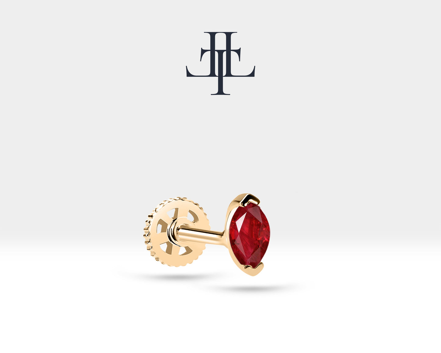 Markiz Yakut Piercing, 8 MM , 1.2 MM, 14K Sarı-Beyaz-Kırmızı Altın | LP00022R