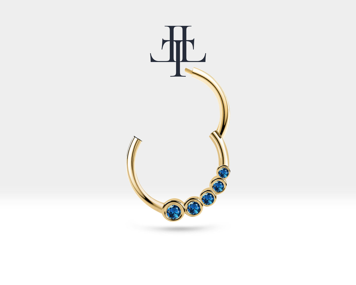 Süzme Safirli Halka Piercing, 12 MM , 1.2 MM, 14K Sarı-Beyaz-Kırmızı Altın | LC00018S